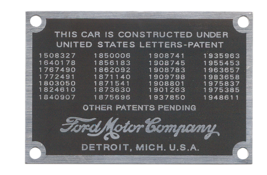 Patent Data Plate; 1935-36