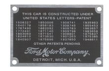 Load image into Gallery viewer, Patent Data Plate; 1935-36