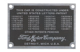 Patent Data Plate; 1935-36
