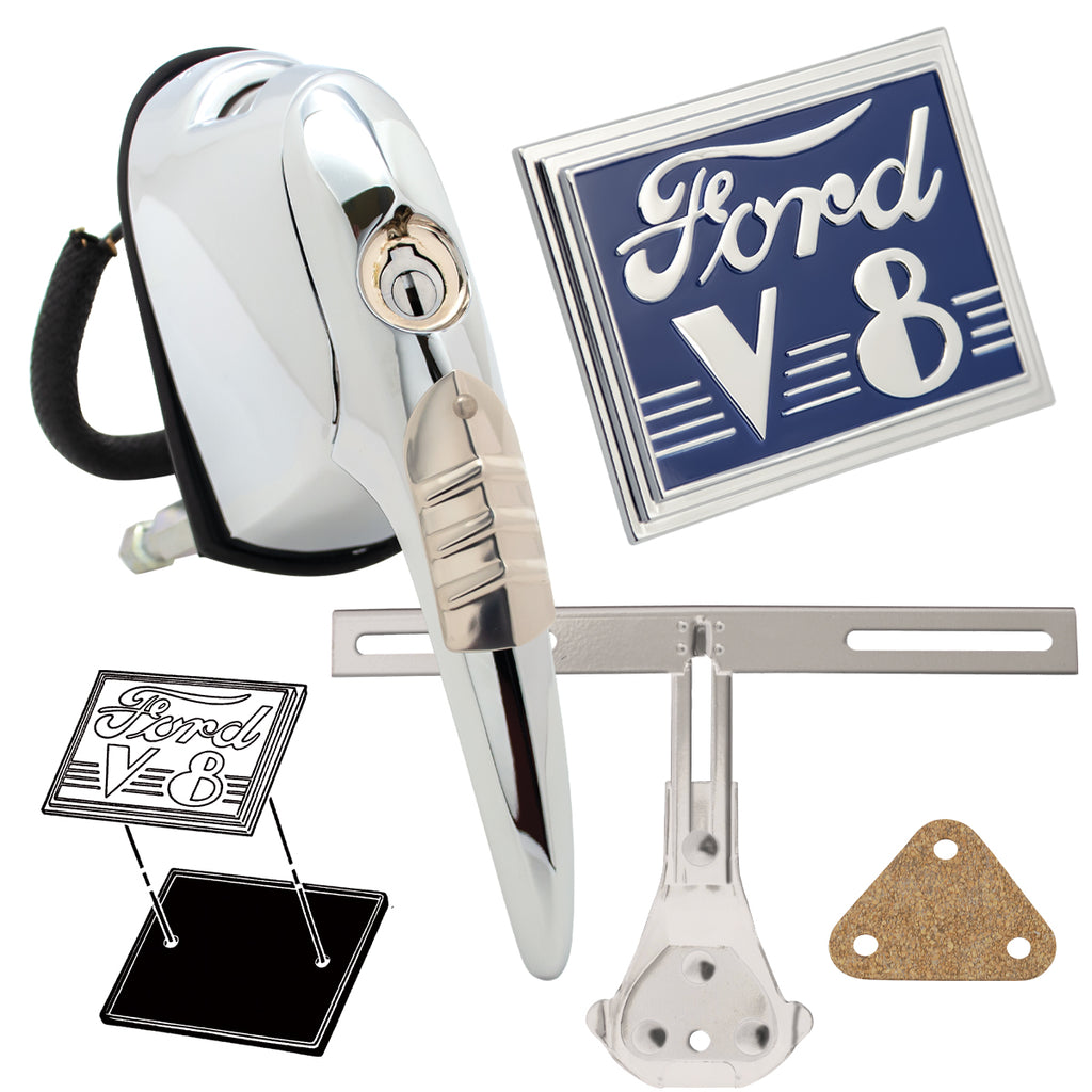 Trunk Lid Handle, Emblem & Plate Mount Bundle; 1940 Standard