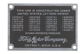Patent Data Plate; 1935-36