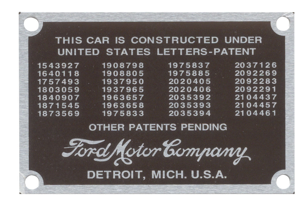 Patent Data Plate; 1937-39