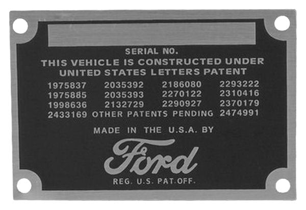 Patent Data Plate; 1948-52 Pickup