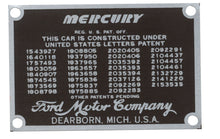 Load image into Gallery viewer, Patent Data Plate; 1939-48 Mercury