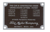 Patent Data Plate; 1932-34